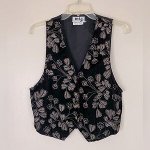 Vintage Miz California Black velvet shiny hologram  Buttoned vest with V-Neck